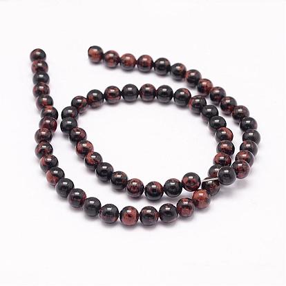 Naturelles acajou obsidienne brins de perles, ronde, 6mm, Trou: 1mm, Environ 68 pcs/chapelet, 15.75 pouce