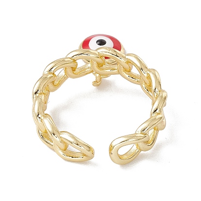 Enamel Evil Eye Charm Open Cuff Ring with Enamel, Real 18K Gold Plated Brass Jewelry for Women, Lead Free & Cadmium Free