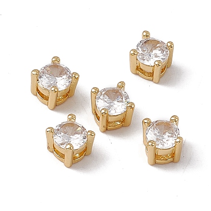 Rack Plating Brass Cubic Zirconia Beads, Real 18K Gold Plated, Long-Lasting Plated, Cadmium Free & Nickel Free & Lead Free, Square