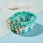 4Pcs 4 Styles Polymer Clay Heishi Beads Stretch Bracelets Sets, Stackable Bracelets, with Brass Round Beads, 304 Stainless Steel Pendants, Letter K & M, Golden