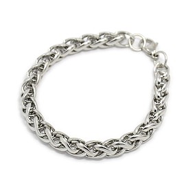 Trendy 304 Stainless Steel Wheat Chain Bracelets, with Lobster Claw Clasps, 7-7/8 inch (200mm), 8mm