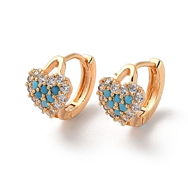 Brass Hoop Earrings with Glass, Heart Padlock