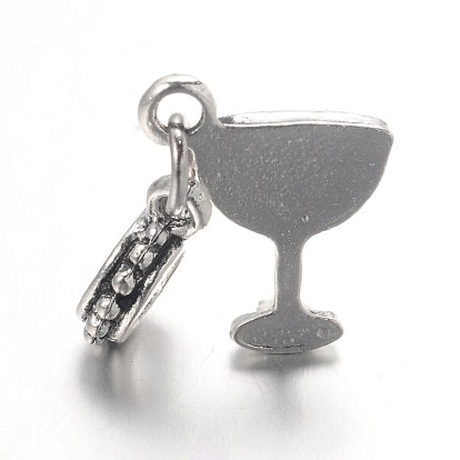 Large Hole Alloy Glass Rhinestone European Dangle Charms, Cocktail Glass, Antique Silver, 28mm, Hole: 4.5mm