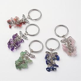Natural Gemstone Keychain, with Tibetan Style Alloy Findings, Antique Silver and Platinum