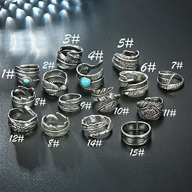 Винтажное открытое кольцо из серебряного пера - уникальный и стильный европейско-американский ювелирный аксессуар