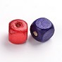 Natural Wood Beads, Cube, Lead Free, Dyed
