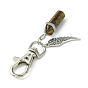 Natural Gemstone Double Terminated Pointed Pendant Decorations with Alloy Wing Charm, with Alloy Swivel Lobster Claw Clasps