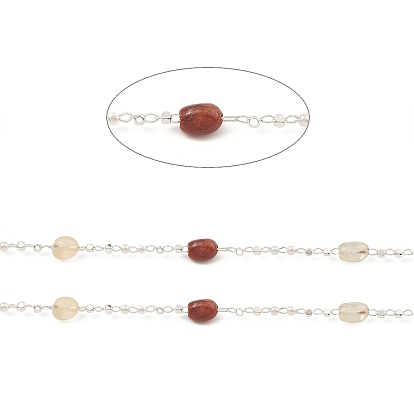 Natural Mixed Gemstone Nugget Beaded Chains, with Silver Brass Findings, Unwelded, with Spool