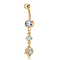 Piercing Jewelry, Brass Cubic Zirconia Navel Ring, Belly Rings, with Surgical Stainless Steel Bar, Cadmium Free & Lead Free