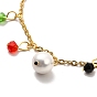 Colorful Glass Beads & 304 Stainless Steel Charm Anklet with Cable Chains for Women, Golden