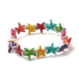 Эластичный браслет из синтетической бирюзы (окрашенной) в виде морских звезд/морских звезд, расшитый бисером и стразами, украшения из драгоценных камней для женщин