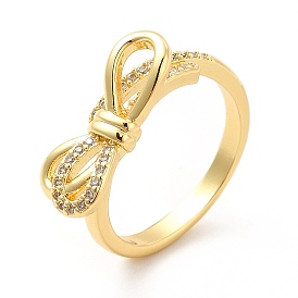 Clear Cubic Zirconia Bowknot Open Cuff Ring, Brass Jewelry for Women