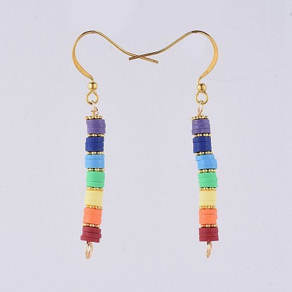 Handmade Polymer Clay Heishi Beads Dangle Earrings, with Brass Earring Hooks