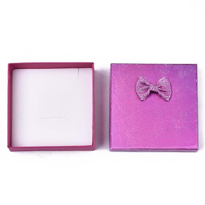 Boîtes à bijoux en carton, pour les colliers, anneau, boucle, avec ruban bowknot à l'extérieur et éponge noire à l'intérieur, carrée