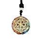 Chakra Yoga Theme Mixed Gemstone with Polygon Resin Pendant Necklace with Polyester Cord for Women