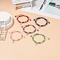 5Pcs 5 Style Alloy Enamel Cross Charm Bracelets Set, Natural Mixed Gemstone & Resin Evil Eye Braided Adjustable Bracelets for Women