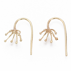 Brass Earring Hooks, with Flower Shape Tray, Nickel Free, Real 18K Gold Plated