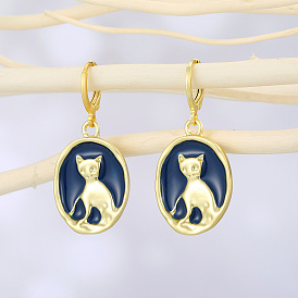 Vintage Blue Cat Earrings with Fashionable French Charm and Simple Design
