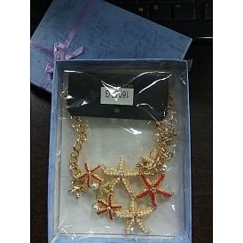 Alliage dossard colliers des états, avec des perles acryliques et strass, chaîne gourmette en fer, étoiles de mer