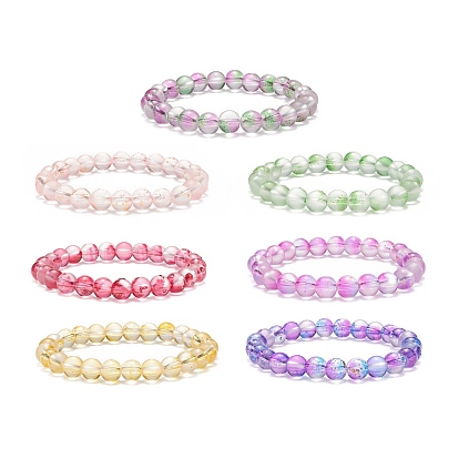 7 piezas 7 conjunto de pulseras elásticas con cuentas redondas de vidrio ostentoso de color para mujer