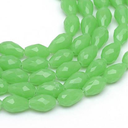 Teardrop Faceted Imitation Jade Glass Beads Strands, 11~12x8mm, Hole: 1.5mm, about 60pcs/strand, 27 inch