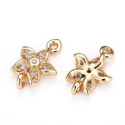 Brass Micro Pave Clear Cubic Zirconia Charms, Long-Lasting Plated, Flower