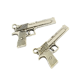 Tibetan Style Alloy Handgun/Pistol Pendants, Cadmium Free & Lead Free, 34.7x20x4mm, Hole: 2.5mm, about 102pcs/500g