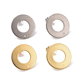 201 Stainless Steel Stud Earring Findings, with 304 Stainless Steel Pin and Ear Nuts, Donut