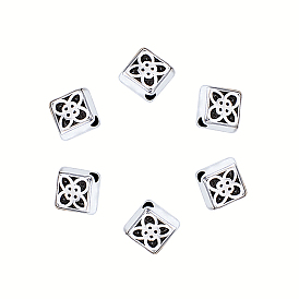 PandaHall Elite Tibetan Silver Alloy Beads, Rhombus with Flower