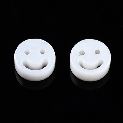Natural Freshwater Shell Beads, Flat Round with Smiling Face