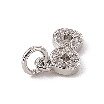 Brass Micro Pave Cubic Zirconia Charms, with Jump Rings, Infinity Charm