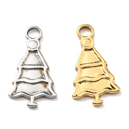 Ion Plating(IP) 304 Stainless Steel Pendants, Manual Polishing, Christmas Theme, Christmas Tree Charms