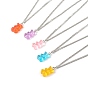 Transparent Resin Bear Pendant Necklaces, with 304 Stainless Steel Lobster Claw Clasps, Stainless Steel Color