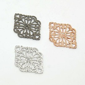 Rhombus Shaped Brass Filigree Findings, 21x15x0.5mm, Hole: 1mm