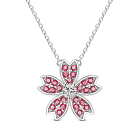 SHEGRACE 925 Sterling Silver Pendant Necklaces, with Grade AAA Cubic Zirconia, Sakura
