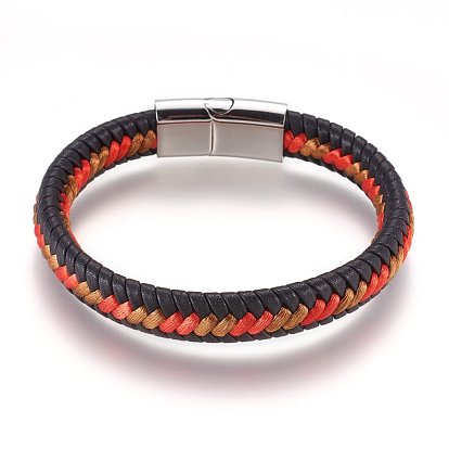 Braided Leather Cord Bracelets, with 304 Stainless Steel Magnetic Clasps