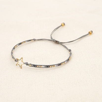Miyuki Seed Braided Bead Bracelet with Open Star, Adjustable Friendship Bracelet for Women