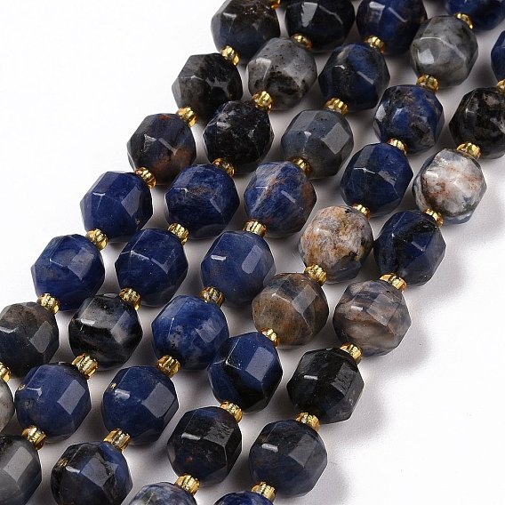 Brins de perles de sodalite naturelles avec des perles de rocaille, tambour à barillet bicône à facettes