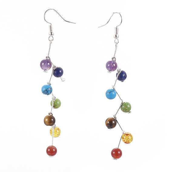 Natural & Synthetic Mixed Stone Dangle Earrings, with Brass Earrings Hooks