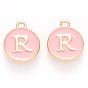Golden Plated Alloy Enamel Charms, Cadmium Free & Lead Free, Enamelled Sequins, Flat Round with Letter