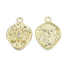 Rack Plating Alloy Pendants, with Crystal Rhinestone, Twist Oval with Butterfly, Cadmium Free & Nickel Free & Lead Free
