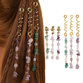 Perles de dreadlocks en alliage, clips de décoration de pendentifs de cheveux de tressage de pierres précieuses