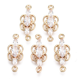 Brass Micro Pave Cubic Zirconia Links Connectors, Long-Lasting Plated, Light Gold, Butterfly