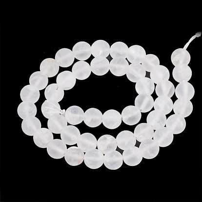 Natural Quartz Crystal Beads Strands, Frosted, Round