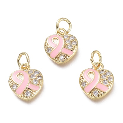 Brass Micro Pave Clear Cubic Zirconia Pendants, with Jump Rings, Heart, Real 18K Gold Plated