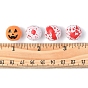 40 piezas 4 colores tema de halloween cuentas de madera natural impresas, redondo con mano ensangrentada y patrón de sangre y calabaza