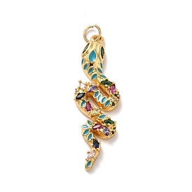 Rack Plating Brass Micro Pave Cubic Zirconia Pendants, Cadmium Free & Lead Free, Real 18K Gold Plated, Snake