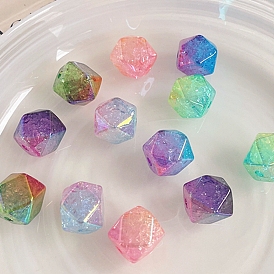 Transparent Crackle Acrylic Beads, Gradient Color, Cube