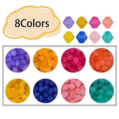 640Pcs 8 Colors Frosted Acrylic Beads, Faceted, Cone