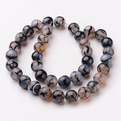 Natural Dragon Veins Agate Beads Strands, Round, Dyed & Heated